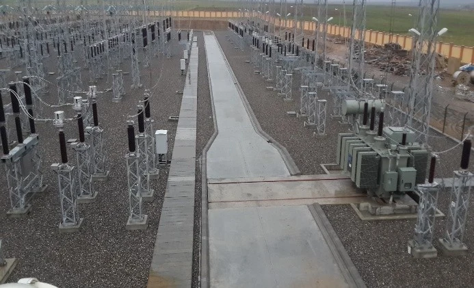 Şalt sahasında kablo kanalı ve ekipman yerleşimi
